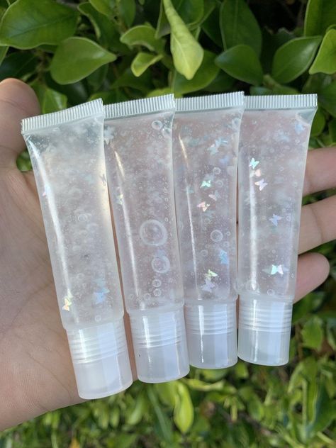 Lip Essentials, Gloss Aesthetic, Clear Lipgloss, Clear Butterfly, Lipgloss Business, Lips Essentials, Skin Care Supplies, Lip Gloss Homemade, Lip Gloss Cosmetics