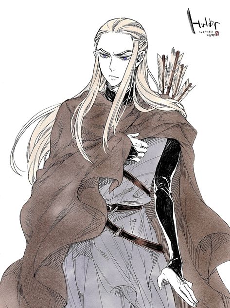 Haldir from "Lord of the Rings" - Art by nyangsam on Pixiv, found via Zerochan Haldir Lotr, Lotr Elrond, Lotr Fanart, Mirkwood Elves, Tolkien Elves, Middle Earth Art, Anime Elf, Lotr Art, Thranduil