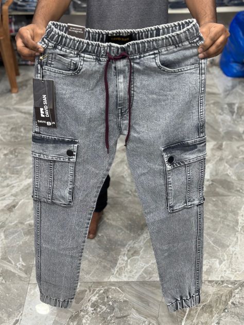 Denim Joggers Men, Denim Jeans Ideas, Drawstring Cargo Pants, Cargo Pants For Men, Polo Shirt Design, Mens Fashion Blazer, Ripped Jeans Men, Mens Casual Dress Outfits, Men Stylish Dress