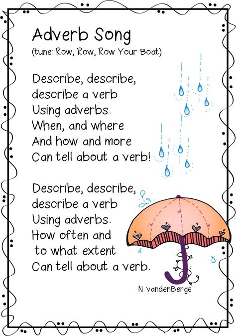 Adverb Song from Unit, "Adverb Adventure" (free; from First Grade Wow) Adverbs Worksheet, Classroom Songs, 2nd Grade Writing, 4th Grade Writing, 2nd Grade Ela, Grammar Activities, Teaching Grammar, Teaching Language Arts, Teaching Ela