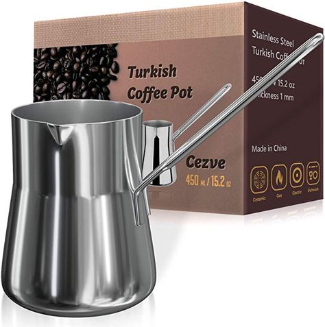 Amazon.com | Turkish Coffee Pot, Warmer milk, Ibrik Cezve Arabic Briki Coffee Pot, Stainless Steel, 15 Ounce, Espresso Coffee Decanter: Coffee Servers Coffee Decanters, Turkish Coffee Maker, Turkish Coffee Pot, Brew Tea, Coffee Server, Gold Dinnerware, Coffee Dripper, Coffee Brewer, Kitchen Pot