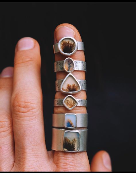 Metalsmithing Jewelry Rings, Dendritic Agate Ring, Beginner Silversmithing Projects, Metal Smithing Jewelry, Silver Smithing Jewelry, Metal Jewelry Handmade, Silversmith Rings, Pmc Jewelry, Silversmithing Jewelry