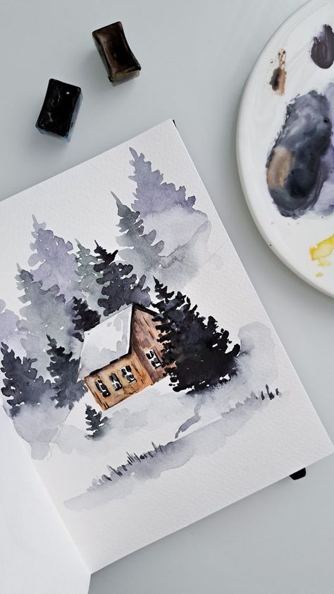 Watercolor Paintings Winter, Christmas Paintings Watercolor, Watercolor Art Winter, January Watercolor, Winter Watercolor Paintings, Christmas Watercolor Paintings, Christmas Watercolor Ideas, Christmas Watercolor Art, Christmas Watercolor Painting