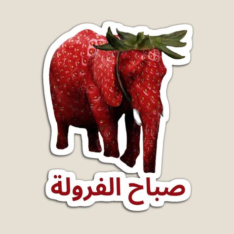 Get my art printed on awesome products. Support me at Redbubble #RBandME: https://www.redbubble.com/i/magnet/Arabic-Strawberry-Elephant-Morning-%D8%B5%D8%A8%D8%A7%D8%AD-Meme-by-fomodesigns/152789378.TBCTK?asc=u Strawberry Elephant, Elephant Stickers, Green Sticker, Plastic Stickers, Meme Stickers, Decorate Notebook, Coloring Stickers, Eye Catching Colors, Colorful Prints