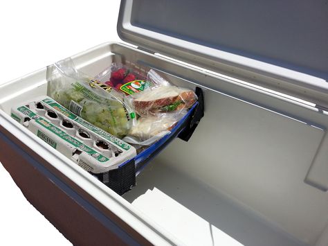 I might be able to DIY this Cooler Shelf with stuff from the Dollar Tree! Cooler Organization, Diy Cooler, Cool Shelves, Cooler Accessories, Ice Chest, Food Tray, Outdoor Tent, Food Trays, Camping Ideas