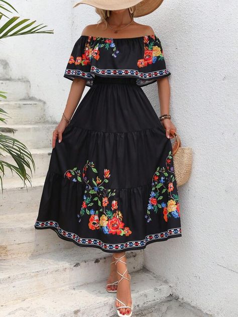 Dresses Shein, Mexican Dresses, Ruffle Hem Dress, Women Midi, Hem Dress, Womens Midi Dresses, Midi Dresses, Ruffle Hem, Dress P