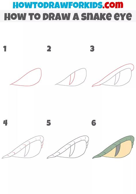 How to Draw a Snake Eye - Easy Drawing Tutorial For Kids How To Draw A Snake Step By Step, Snake Eyes Drawing, How To Draw A Snake, Eyes Drawing Easy, Anime Snake, Eyes Step By Step, Eye Outline, Rose Step By Step, Snake Drawing