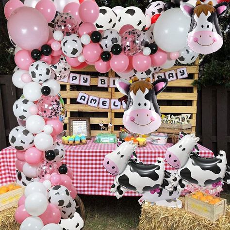 Cow Balloons, Farm Party Decorations, Birthday Cow, Cow Birthday Parties, Cow Baby Showers, Fest Temaer, Cow Birthday, Farm Animal Birthday, Animals Birthday