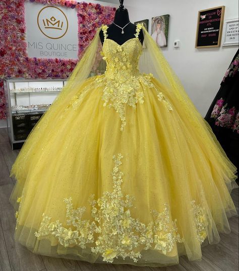 Yellow quinceañera dress Yellow 15 Dresses Quinceanera, Quince Dresses Yellow, Yellow Quince Theme, Belle Quinceanera Dress, Yellow Quince Dress, Quinceanera Dresses Yellow, Yellow Quinceanera Dresses, Yellow Quinceanera, Yellow Quinceanera Dress