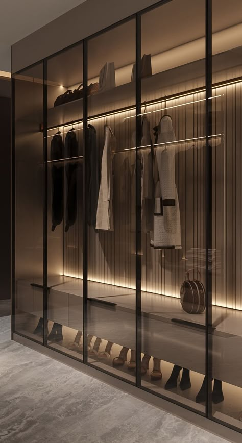 Dressing Room Wardrobe Design Modern, Closet Room Ideas Modern, Dressroom Interior, Luxury Makeup Room, Modern Closets, Modern Closet Designs, Contemporary Closet, Almirah Designs, Black Closet