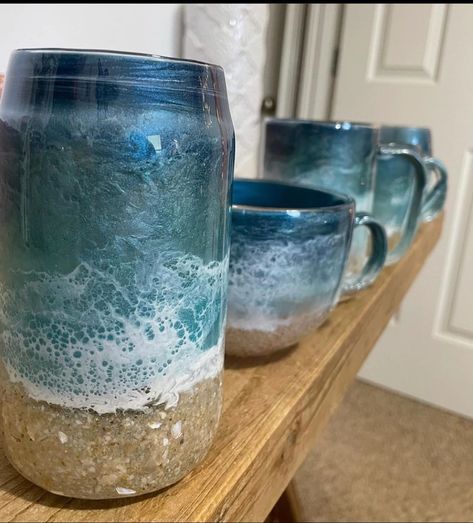 Beach Inspired Coffee Mug Hand Poured Resin Art Cocktail | Etsy Beach Mugs, Clear Glass Coffee Mugs, Coffee Mug Crafts, Art Cocktail, Coil Pottery, Tall Mug, Personalized Wood Signs, Glass Coffee Mugs, Personalized Glass