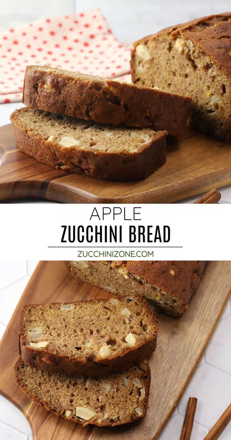 Apple zucchini bread is a tender quick bread filled with cozy spices and juicy cubed apple. It's perfect for fall baking and makes a great breakfast or dessert. Apple Zucchini Bread, Apple Zucchini, Zucchini Desserts, Zone Recipes, Desserts With Few Ingredients, Bread Buns, Yummy Biscuits, Zucchini Bread Recipe, Tasty Bread Recipe