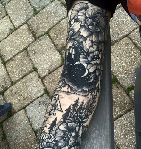 Nature Cover Up Tattoos For Women, Cover Up Leg Tattoos For Women, Sleeve Tattoos For Women Nature, Nature Tattoo Cover Up, Above Knee Floral Tattoo, Dark Arm Tattoos For Women, Sleeve Cover Up Tattoos For Women, Half Sleeve Cover Up Tattoo For Women, Rembrance Tattoo