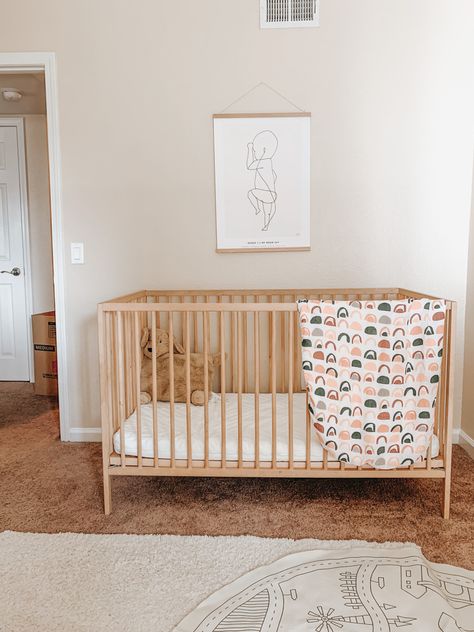 -IKEA crib -Gathre Mat  -his birth poster  - Nightingale baby toddler blanket in rainbow Ikea Crib, Spearmint Baby, Nursery Reveal, Birth Poster, Toddler Blanket, Nightingale, Crib Sheets, Rainbow Baby, Baby Cribs