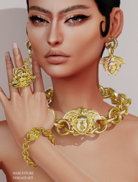 VERSACE SET | Patreon Sims 4 Cc Gold Bracelet, Sims 4 Letter Necklace, Sims 4 Alpha Cc Accessories, Van Cleef Sims 4 Cc, Versace Sims 4 Cc, Sims4 Jewelry Cc, Sims 4 Rings Cc, Blender Fashion, Versace Aesthetic