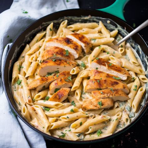 Garlic Chicken Pasta Pesto Alfredo Sauce, Creamy Pesto Pasta Recipe, Creamy Garlic Chicken Pasta, Creamy Chicken Pesto Pasta, Pesto Alfredo, Pesto Pasta Recipes Chicken, Garlic Chicken Pasta, Chicken Pesto Pasta, Creamy Pesto Chicken Pasta