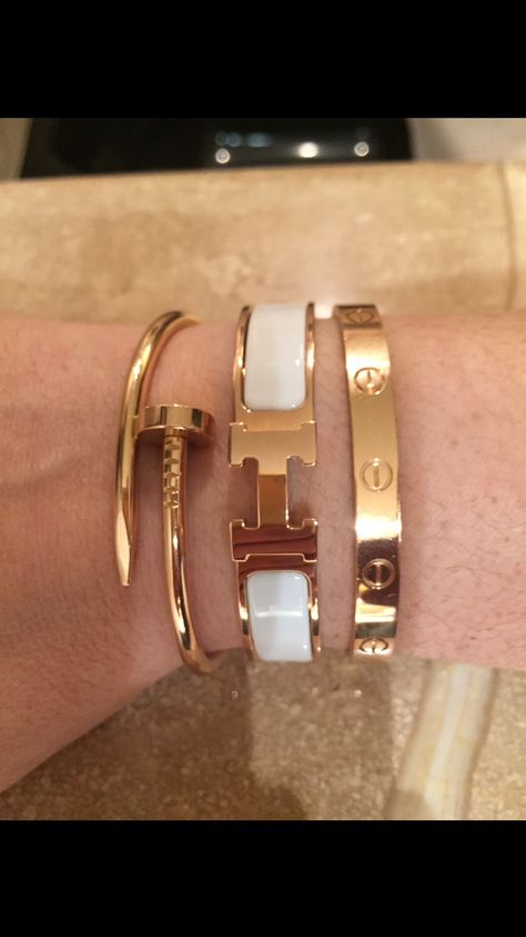 Click this image to show the full-size version. Hermes Bracelet, Wedding Day Jewelry, Stacking Bracelets, Luxe Jewelry, Dope Jewelry, Classy Jewelry, Stacked Jewelry, Jewelry Lookbook, Girly Jewelry