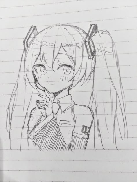 Hatsune Miku Drawing Reference, Miku Drawing Pencil, Miku Drawing Easy, Miku Drawing Sketch, Miku Hatsune Drawings, Anime Sketch Easy Pencil, Hatsune Miku Sketch, Miku Sketch, Hatsune Miku Drawing