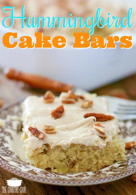 Hummingbird Cake Bars (+Video) - The Country Cook Hummingbird Bars, Miss Brown Recipes, Delicious Miss Brown Recipes, Pineapple Pretzel Fluff, Creamy Cheesy Chicken Spaghetti, Pretzel Fluff, Hummingbird Cakes, Delicious Miss Brown, Creamy Cheesy Chicken