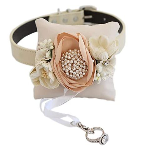 Amazon.com: Ivory champagne pearl beaded Ring Pillow attach to dog Collar, Dog ring bearer, XS XXL leather collar, handmade country rustic wedding gift : Handmade Products Wedding Gif, Country Rustic Wedding, Dog Ring Bearer, Ring Bearer Dog, Rustic Wedding Gifts, Dog Ring, Boho Style Wedding, Dog Collar Bow Tie, Wedding Pets