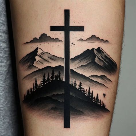 Explore our "Three Crosses on a Hill Tattoos Collection" featuring a variety of designs that symbolize faith, redemption, and spiritual growth. These tattoos range from minimalist styles to intricate artwork, each capturing the profound symbolism of the three crosses. Perfect for those seeking a meaningful tattoo that reflects deep spiritual beliefs. Three Crosses On A Hill, Cross Tattoos For Men, Hill Tattoo, The Crucifixion Of Jesus, Three Crosses, Tattoos Meaning, Intricate Artwork, Cross Tattoos, The Crucifixion