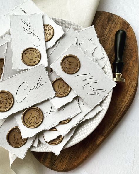 Wax Seal Name Cards, Wax Seal Name Cards Wedding, Wax Seal Place Cards, Skeleton Leaves, Table Name Cards, Name Place Cards, Custom Stamp, Wedding Favor Boxes, Wine Parties