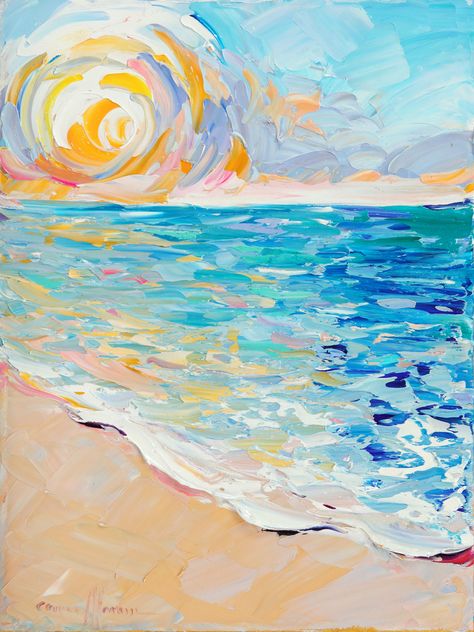 By the Sea – Cara Pabst Moran Sea And Beach Painting, Abstract Beach Art Painting, Abstract Art Beach, Ocean Painting Abstract, Cara Pabst Moran, Beginner Abstract Painting, Beach Art Wallpaper, Illustration Art Beach, Beach Art Drawing