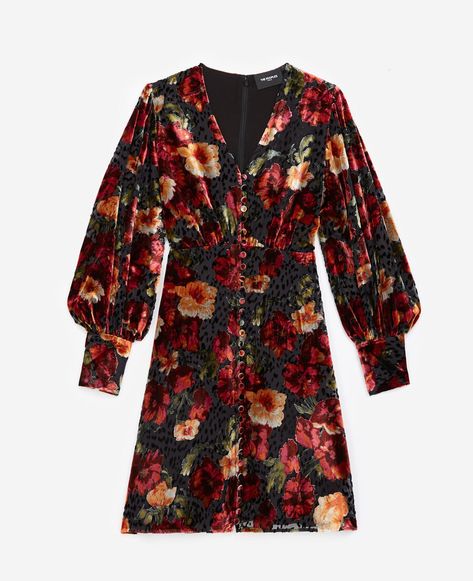 Short velvet dress with floral print | The Kooples Short Velvet Dress, Velvet Short Dress, Velvet Dress Short, Brown Faux Fur Coat, Burnout Fabric, Dress With Floral Print, Black Faux Fur Coat, Black Shirts Women, Modern Clothing