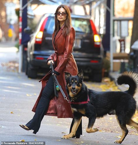 Red Leather Coat Outfit, Leather Coat Outfit, Red Leather Coat, Emily Ratajkowski Outfits, Black And White Suit, Long Leather Coat, Leather Jacket Outfits, Red Coat, Emily Ratajkowski