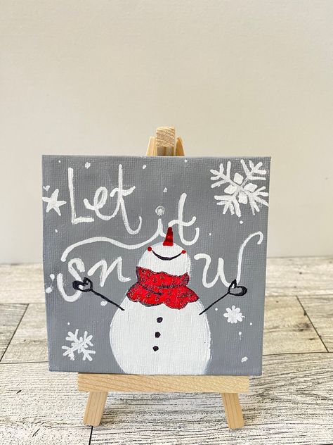 Easy Small Christmas Painting, Mini Canvas Art Christmas, Mini Christmas Canvas Paintings, Mini Canvas Christmas Paintings, Small Christmas Paintings, Holiday Canvas Painting Ideas, Mini Christmas Paintings, Christmas Mini Canvas, Cute Christmas Paintings