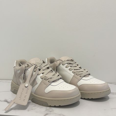 Off-White “Out Of Office” Trainer Sneakers By Virgil Abloh In Color White Beige. Never Worn. Comes With Original Box. Size 41 Office Trainers, Off White Trainers, Cream Shoe, Beige Trainers, Off White Out Of Office, Office Sneakers, Beige Sneakers, Off White Shoes, Out Of Office