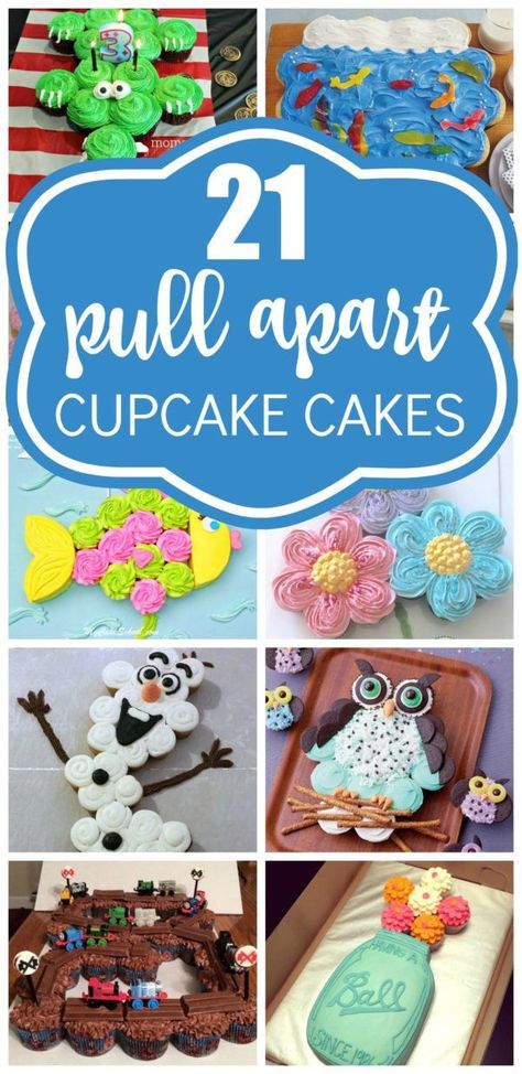 21 Pull Apart Cupcake Cake Ideas | Pretty My Party Easy Cupcake Cakes, Easy Cupcake Cakes Pull Apart, Cupcake Pullapart Ideas, Pullapart Cakes Birthday Parties, Cakes Made From Cupcakes, 2 Cupcake Cake Number, Birthday Cupcake Cake Ideas, 6 Cupcake Cake, Cupcake Designs Birthday