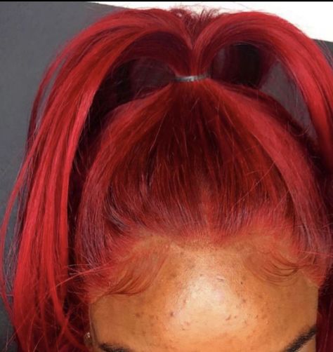 Bright Red Hair On Brown Skin, Red Hair On Brown Skin, Hair On Brown Skin, Nice Hairstyles, Red Dye, Orange Highlights, Colourful Hair, Bright Red Hair, Hair Ponytail