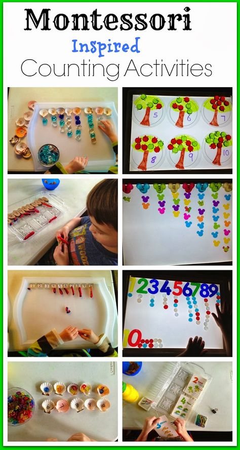 Montessori Inspired Counting  great ideas that can be modified by age and abilities Reggio Numeracy, Montessori Preschool, Montessori Math, Montessori Ideas, Numbers Preschool, Counting Activities, Activities For Toddlers, Number Recognition, Homeschool Math