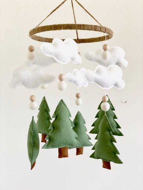 Camping Nursery Theme, Wilderness Nursery, Green Nursery Boy, Camping Nursery, Nature Themed Nursery, Bear Mobile, Woodland Tree, Natural Nursery, Deer Baby