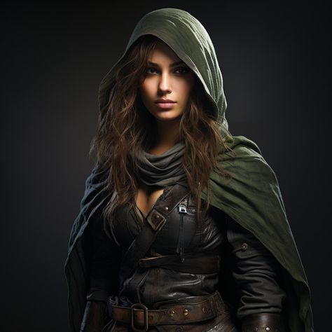 A Female rogue (either human, elf, or half-elf) wearing a cloak of elvenkind Female Rogue, Rogue Dnd Cosplay, Dnd Female Half Elf, Half Elf Rogue Female, Female Rogue Dnd, Half Elf Rogue, Elf Bounty Hunter Female, Female Ranger Dnd, Half Elf Woman