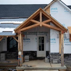 Porch roof with scissor trusses Front Porch Truss Ideas, Timber Frame Front Entry, Scissor Truss Porch, Scissor Truss, Timber Frame Porch, Wood Truss, Porch Roof, Front Entrance, Front Entrances