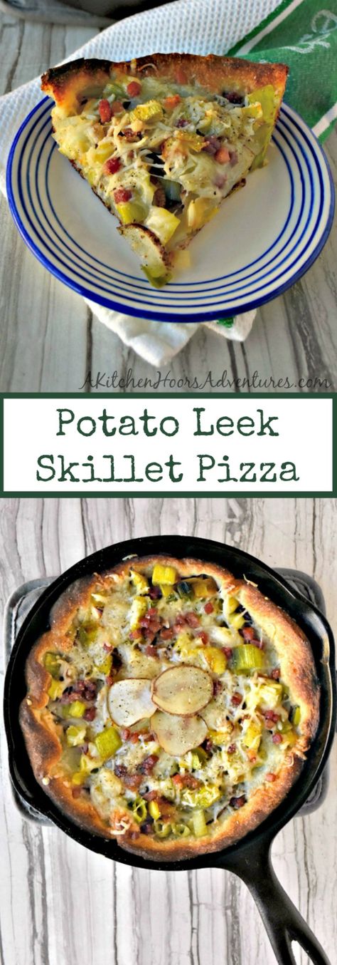 Potato Leek Skillet Pizza packs amazing flavor in a small package. All the delicious flavors are used in moderation for this crispy crusted appetizer or main dish pizza. #SundaySupper Fresh Vegetable Recipes, Skillet Pizza, Easy Peasy Recipes, Potato Leek, One Skillet Meals, Skillet Cooking, Pizza Flavors, Pizza Recipes Homemade, Comfort Dishes