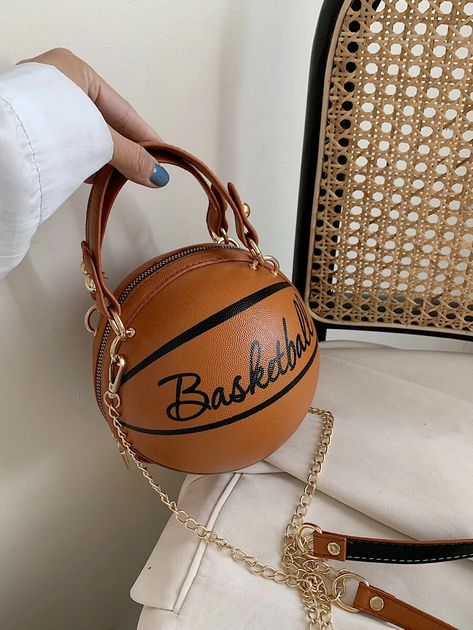 Letter Graphic Basketball Shaped Satchel Bag | SHEIN USA Basketball Purse, Aesthetic Purse, Bags For Women Fashion, Black Leather Briefcase, Female Luxury, Basketball Bag, Ornate Ring, Heart Shaped Bag, Crossbody Bags For Women