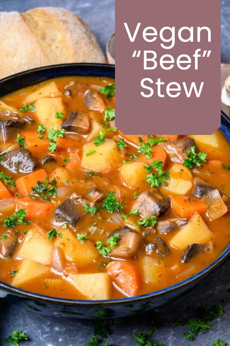 Love the taste of beef stew but want to go vegan? Look no further than this delicious recipe! Made with hearty veggies and vegan "beef" chunks, it's the ultimate comfort food for any meatless meal. Vegan Beef Stew, Irish Beef Stew, Healthy Vegan Dinner, Vegan Beef, Vegan Worcestershire Sauce, Vegan Stew, Irish Stew, Slow Cooker Vegetarian, Vegan Main Dishes