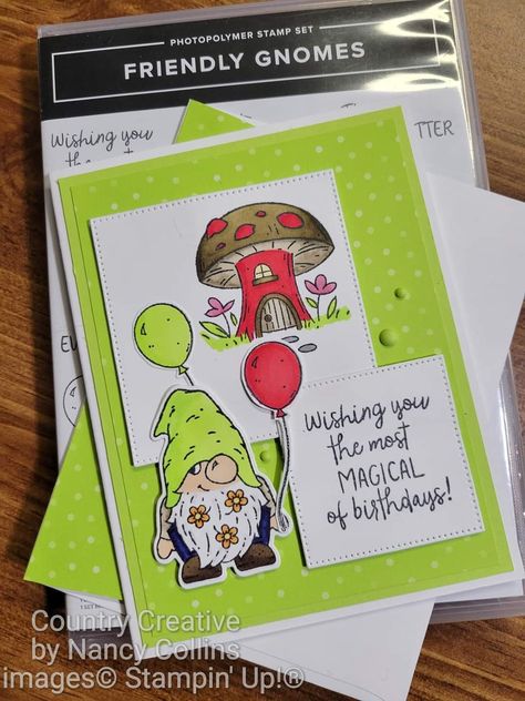 Stampin Up Gnome Birthday Cards, Friendly Gnomes Stampin Up Cards, Gnomes Stampin Up Cards, Gnome Birthday Cards, Friendly Gnomes, Kindest Gnomes, Gnome Birthday, Easy Greeting Cards, Gnome Cards