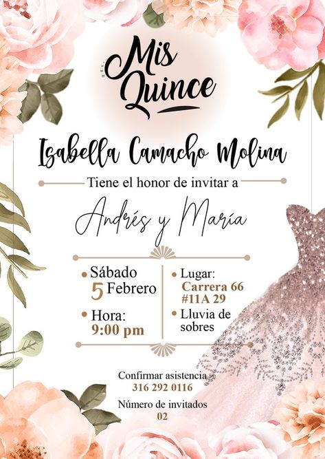 📱Invitación de cumpleaños con temática de quinceaños con flores, vestido y luegar para colocar los invitados Invitaciones digitales 100% personalizadas ✔️ Confiable ✔️ Rápido ✔️ Comunicación constante ✔️ Trabajo garantizado Para mas info: +57 3182015353 Happy Birthday Images, Birthday Images, Happy Birthday, Halloween, Birthday