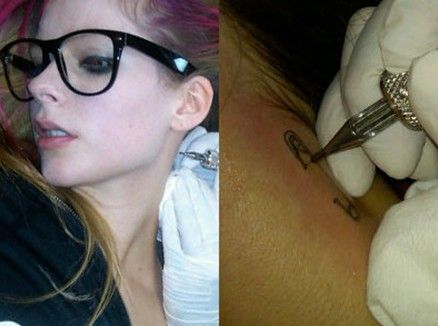 Avril Lavigne tattoos – safety-pin on neck Avril Lavigne Tattoo, Safety Pin Tattoo, Pin Tattoo, Blitz Tattoo, Husband Tattoo, Lightning Bolt Tattoo, Small Star Tattoos, Bolt Tattoo, Romantic Tattoo