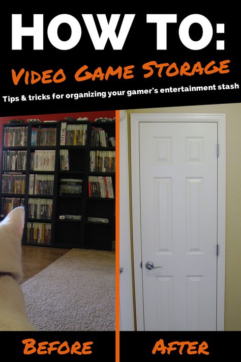 How to Store a Huge Movie and Video Game Collection - from agamerswife.com Game Storage Closet, Video Game Console Storage, Video Game Designer, Video Game Organization, Video Game Storage, Video Game Cakes, Interesting Crafts, Crazy Adventures, Video Game Collection