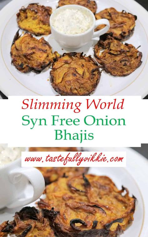 Onion Bhajis Recipe (Oven Baked) | Unofficial Slimming World Slimmingworld Recipes, Onion Bhajis, Slimmers World Recipes, Curry Puffs, Baked Onion, Sw Recipes, Sw Meals, Fakeaway Recipes, Curry Night