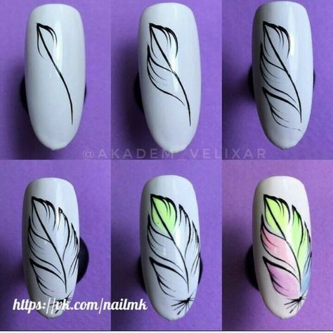 Art Tutorial For Beginners, Nagel Stamping, Feather Nails, Simple Nail Art, Nail Drawing, Nail Art For Beginners, Best Nail Art Designs, Simple Nail, Acrylic Nail Art