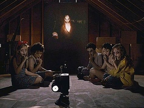 Sinister (2012). The ghosts L to R: Stephanie (Victoria Leigh), BBQ Boy (Cameron Ocasio), Sleepy Time Boy (Blake Mizrahi), Pool Party Boy (Ethan Haberfield), & Lawn Girl (Danielle Kotch). On the screen in the background is Bughuul / "Mr. Boogie," played by Nick King. Horror Movie Scenes, 2012 Movie, Ethan Hawke, Horror Movie Icons, Film Inspiration, Upcoming Movies, Film Aesthetic, American Horror, Scary Movies