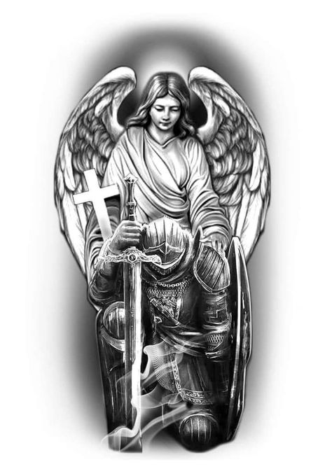 Templar Knight Tattoo, Guardian Tattoo, Angel Warrior Tattoo, Armor Of God Tattoo, Guardian Angel Tattoo Designs, Nature Tattoo Ideas, Jesus Tattoo Design, Gladiator Tattoo, 42 Tattoo