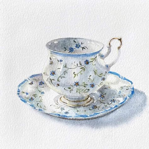 Watercolor Teacup, Tea Cup Drawing, Cards Painting, Watercolor Simple, Tea Cup Art, Coffee Cup Art, Sky Art Painting, Watercolor Paintings For Beginners, Diy Watercolor Painting