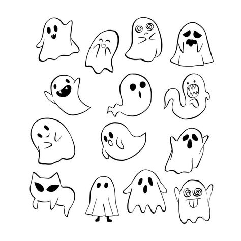 Cute Simple Ghost Drawing, Ghost Line Drawing, Ghost Halloween Drawing, Ghost Cute Drawing, Ghost Drawing Cute, Ghost Line Art, Little Ghost Drawing, Halloween Desenhos, Ghosts Drawing